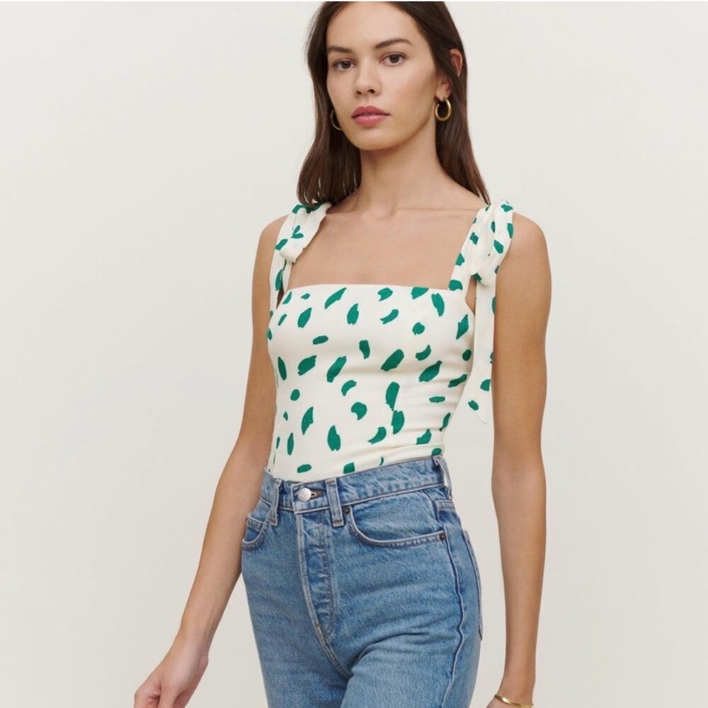 Reformation Ellora top in green/white pattern, size 6